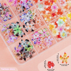 Tephrent top view of 12-grid tray displaying mixed-color floral charms