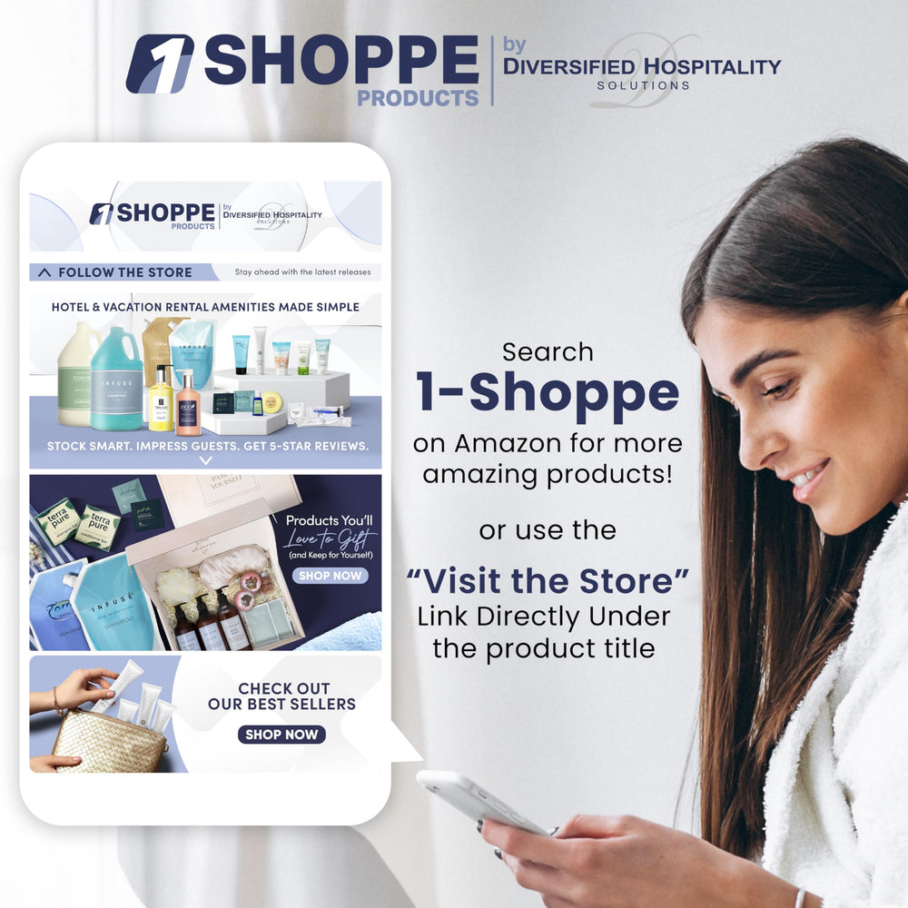 Terra Pure amenity collection display showing matching shampoo and lotion