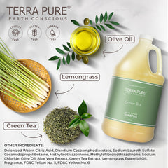 Close-up of Terra Pure label highlighting paraben-free and vegetable-based benefits