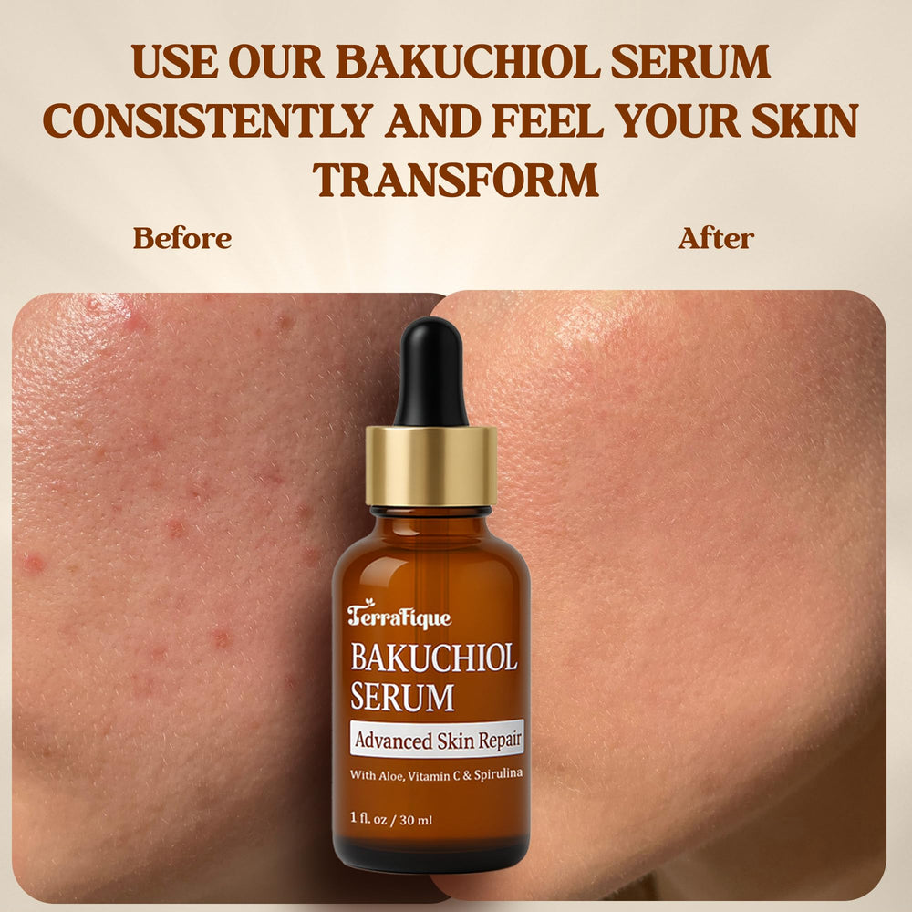 TERRAFIQUE serum texture drop on fingertip highlighting quick absorption benefit
