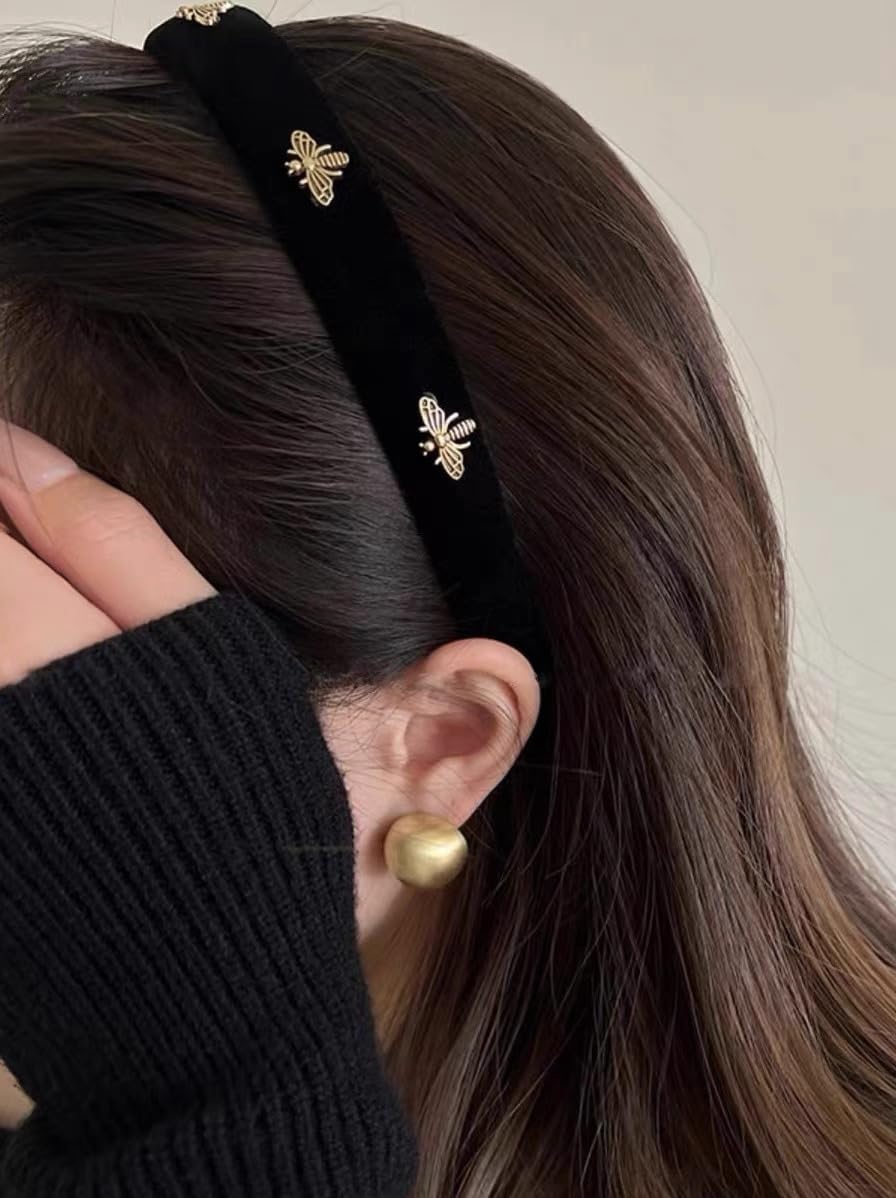 TERSE black velvet headband front view showing elegant look and comfortable fit