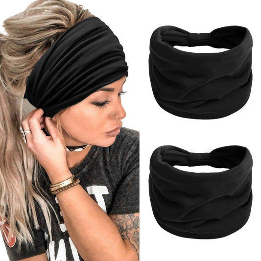 TERSE front view of two black headbands showing knotted turban style and everyday appeal