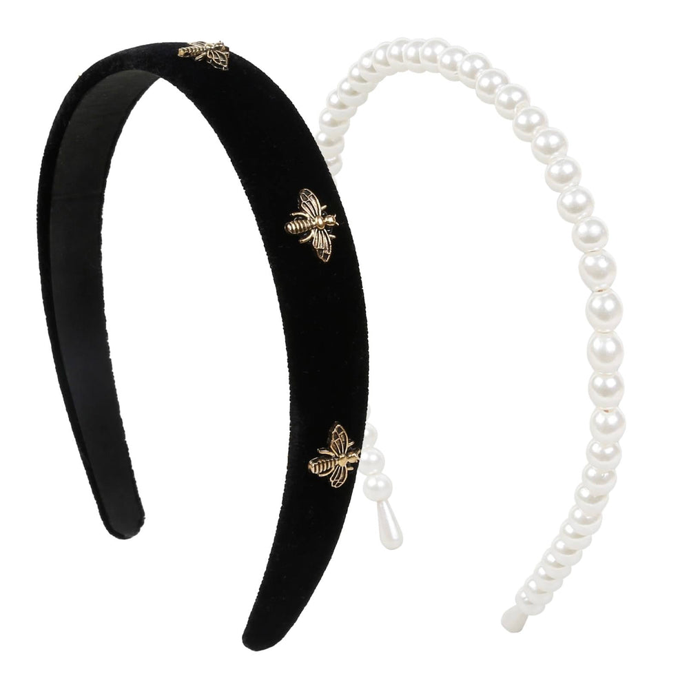 TERSE white pearl headband close-up showing faux-pearl accents for classic shine