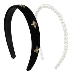 TERSE white pearl headband close-up showing faux-pearl accents for classic shine