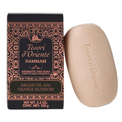 Tesori d'Oriente front packaging showing 5 oz bar and scent benefit