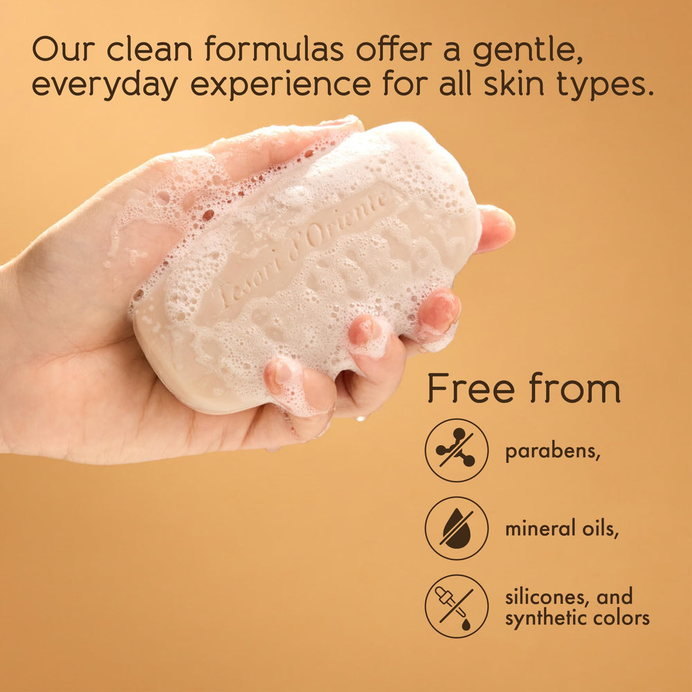 Tesori d'Oriente lather on hand demonstrating gentle cleansing benefit