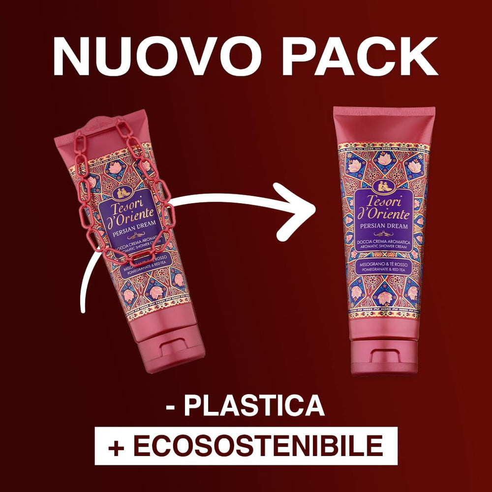 Close-up of Tesori d'Oriente label and ingredients, confirms paraben-free formulation