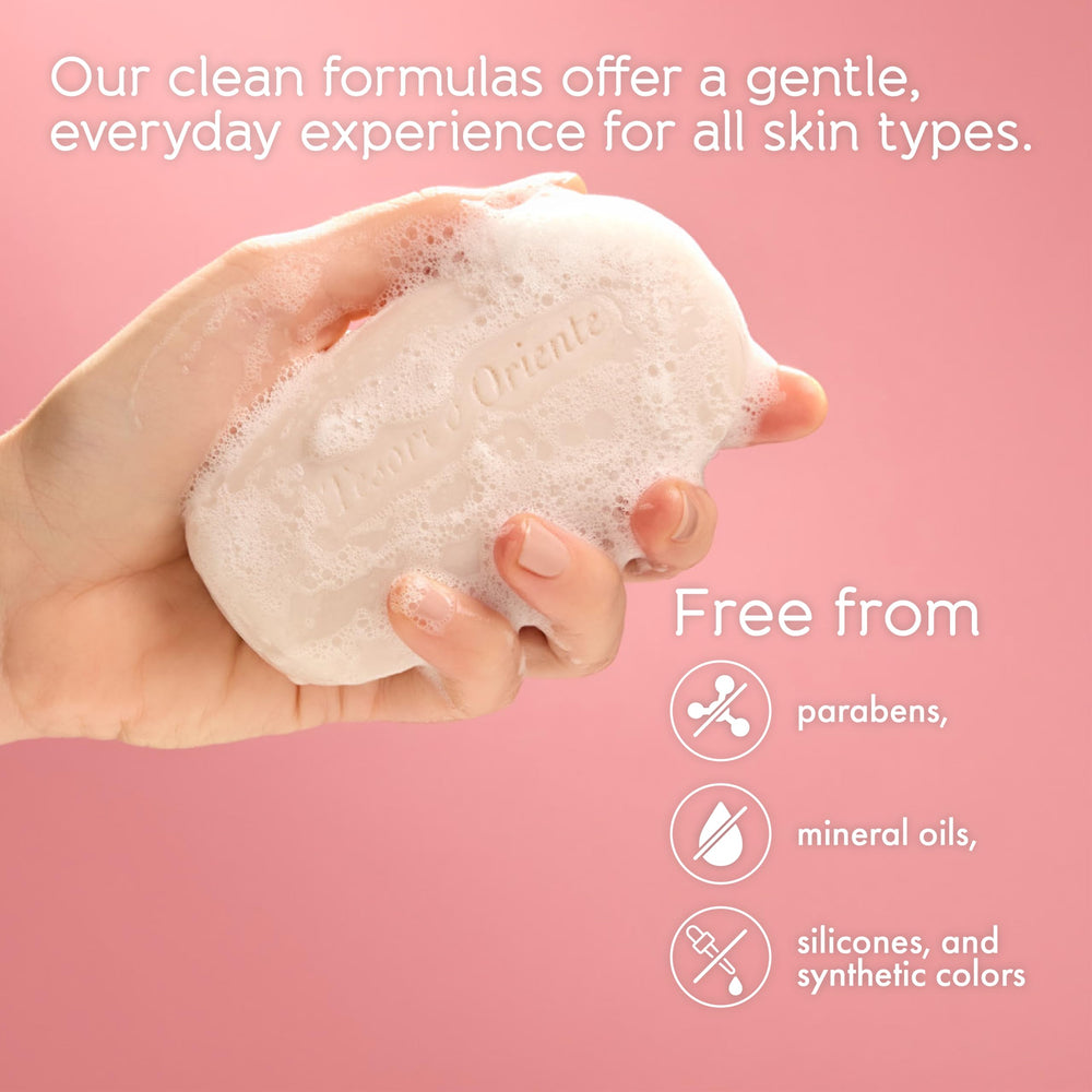 Tesori d'Oriente Ikigai lather on hand demonstrating rich foam and gentle cleansing benefit