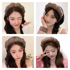 Tetizo headband in use woman washing face, keeps hair dry and hands free
