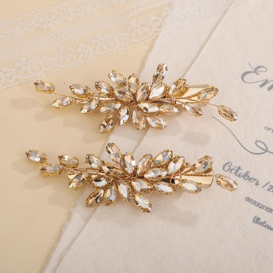 Teyglen champagne barrette front view showing elegant design and instant bridal polish
