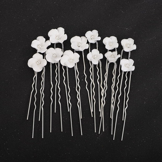 Teyglen front view of pack of 12 silver bridal hair pins showing design and variety