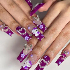 Tezocr front packaging of purple coffin press-on nails showing full set and mini file, easy salon look