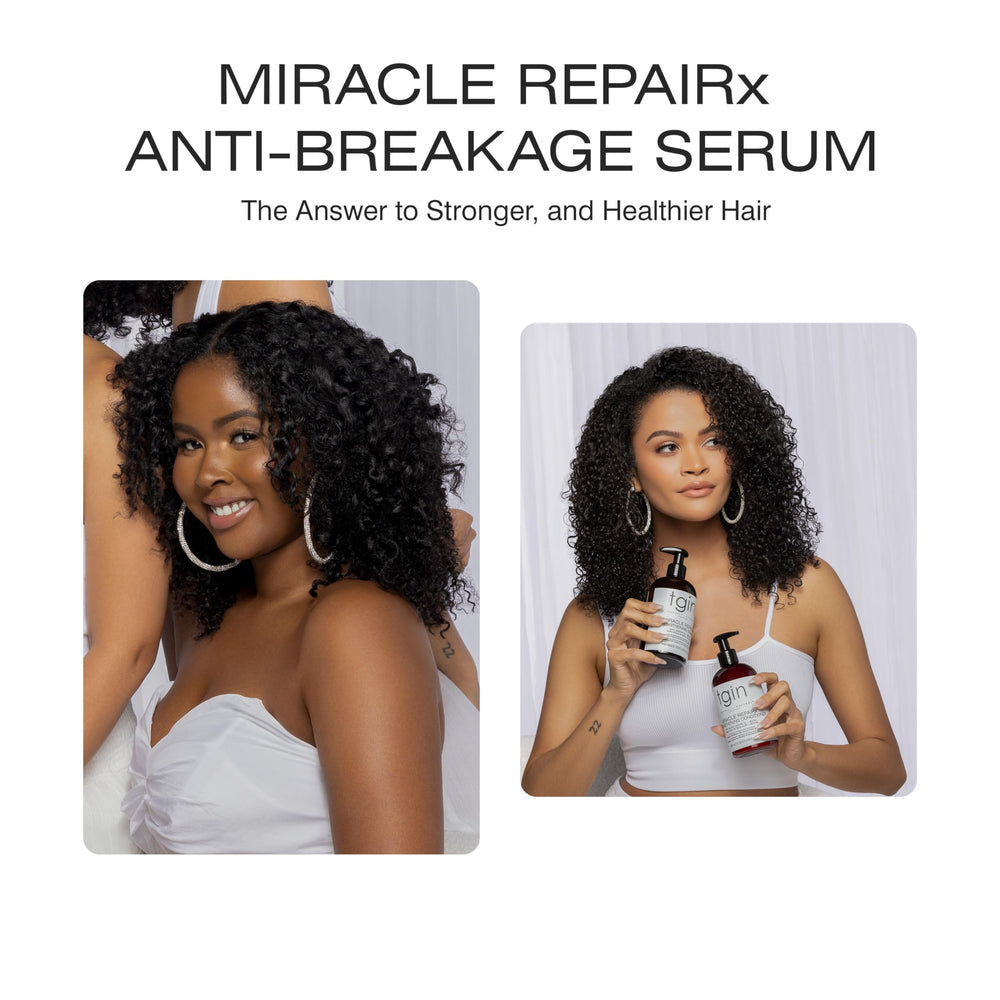 tgin Miracle RepaiRx close-up on hair cuticle texture showing smoother, shinier strands