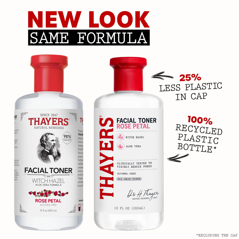THAYERS close-up of label highlighting witch hazel and alcohol-free benefit