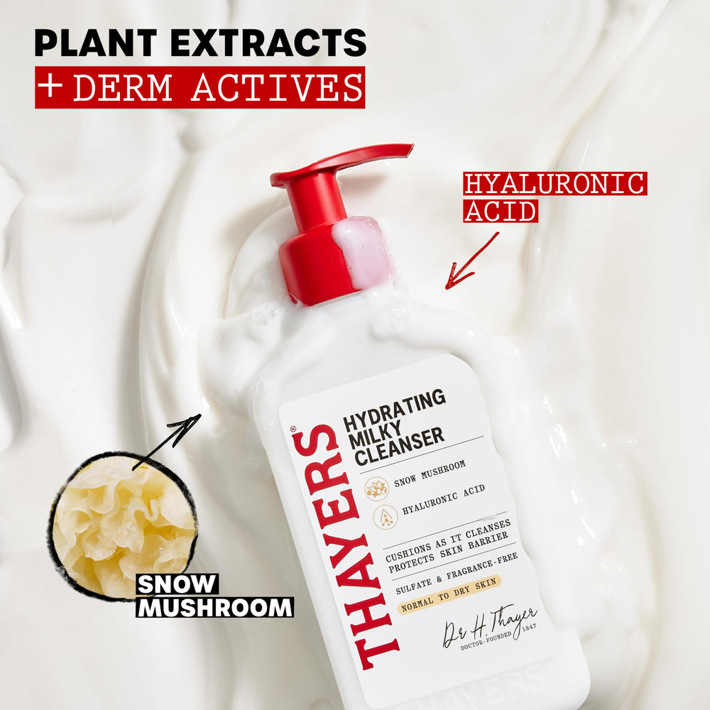 THAYERS elderflower and snow mushroom ingredients highlighting hydration