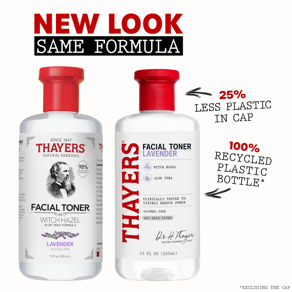 Close-up of Thayers label emphasizing organic witch hazel and gentle formula