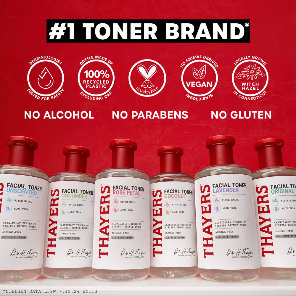 Thayers bottle on bathroom vanity in lifestyle scene, shows daily routine benefit