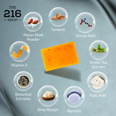 The 216 Shop hand using soap on face showing gentle application for brighter-looking skin benefit