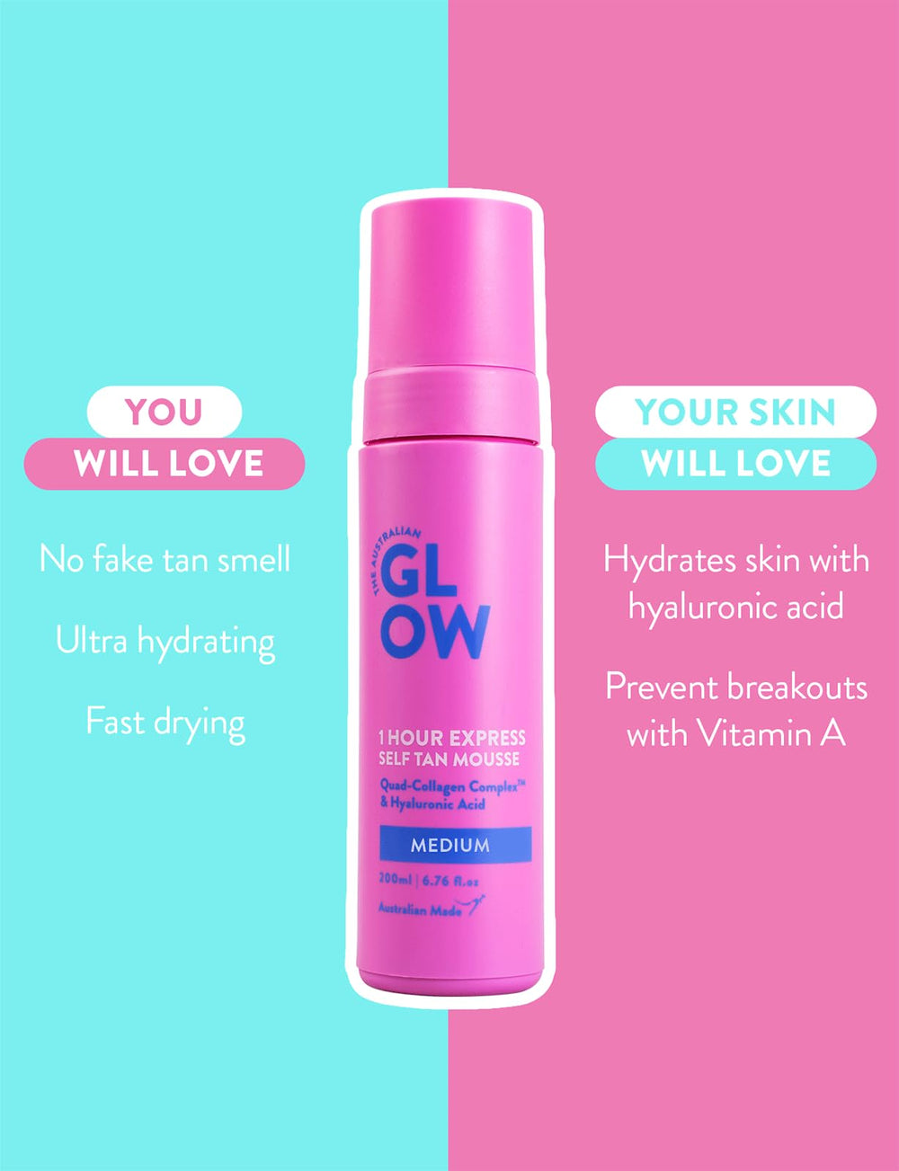 THE AUSTRALIAN GLOW pump dispensing mousse texture for even application
