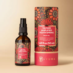 The Ayurveda Experience bottle front view showing elegant packaging and product benefit