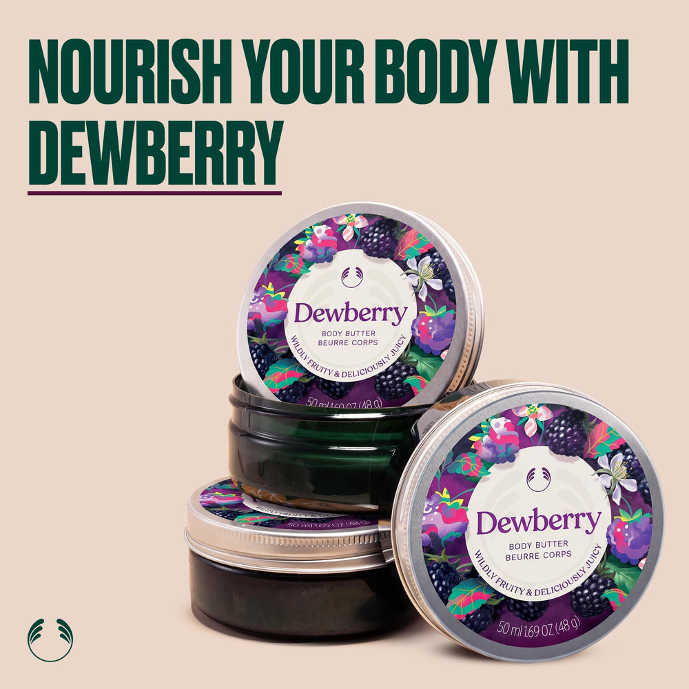 The Body Shop dewberry body butter scoop of product showing easy application benefit