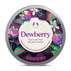 The Body Shop dewberry body butter front jar showing packaging and indulgent benefit