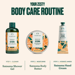 The Body Shop satsuma in shower scene demonstrating daily use and refreshing scent benefit