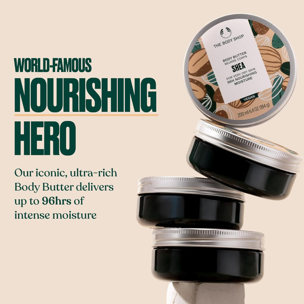 The Body Shop shea butter open tub revealing rich non-greasy cream