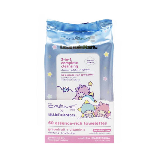 The Crème Shop front packaging showing grapefruit wipes and travel convenience