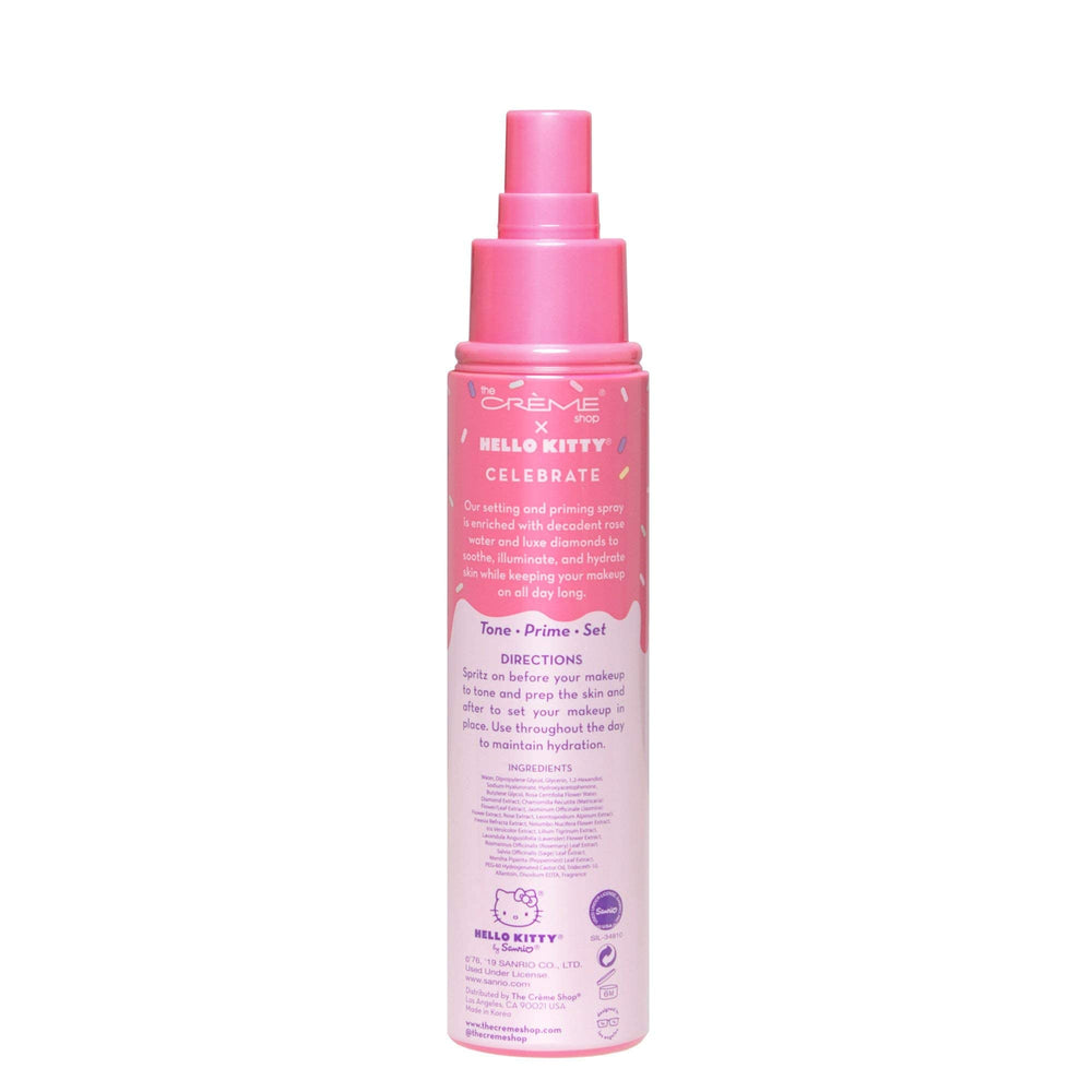 The Crème Shop Hello Kitty bottle held in hand to show size and travel-friendly benefit