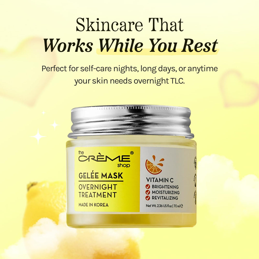The Crème Shop label close-up listing vitamin C and usage benefits