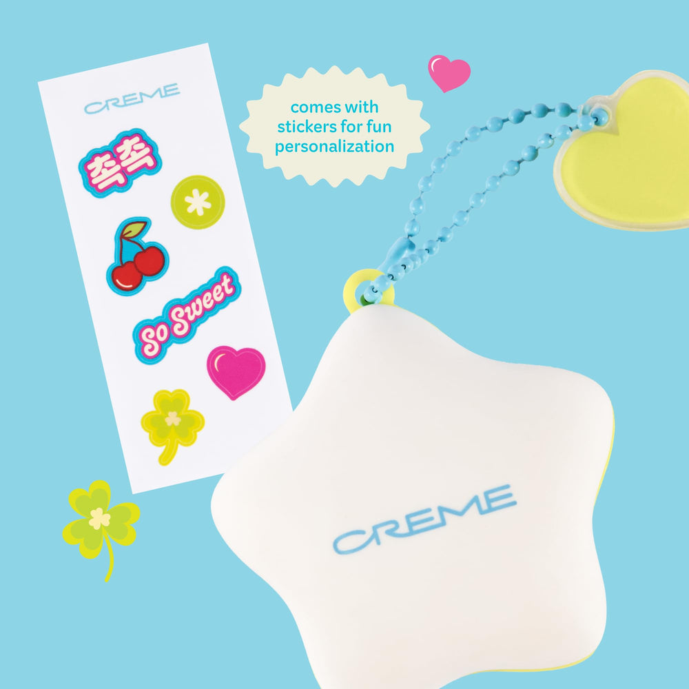 The Crème Shop swatch on lips showing vanilla-scented moisture and soft finish