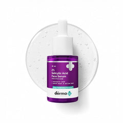 The Derma Co front bottle showing clear 2% salicylic serum for acne control