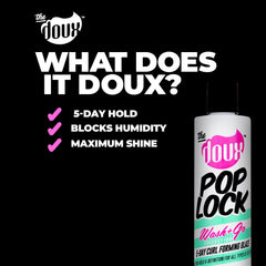 The Doux POP LOCK with honey and argan visuals highlighting moisture and shine