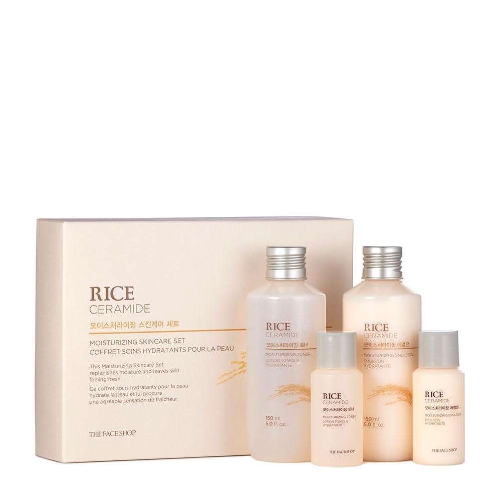 The Face Shop rice ceramide set front view showing both bottles and packaging, convenient travel benefit