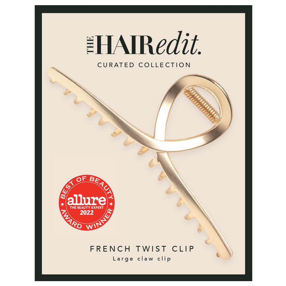 The Hair Edit front view of gold French twist clip showing sleek silhouette and elegance