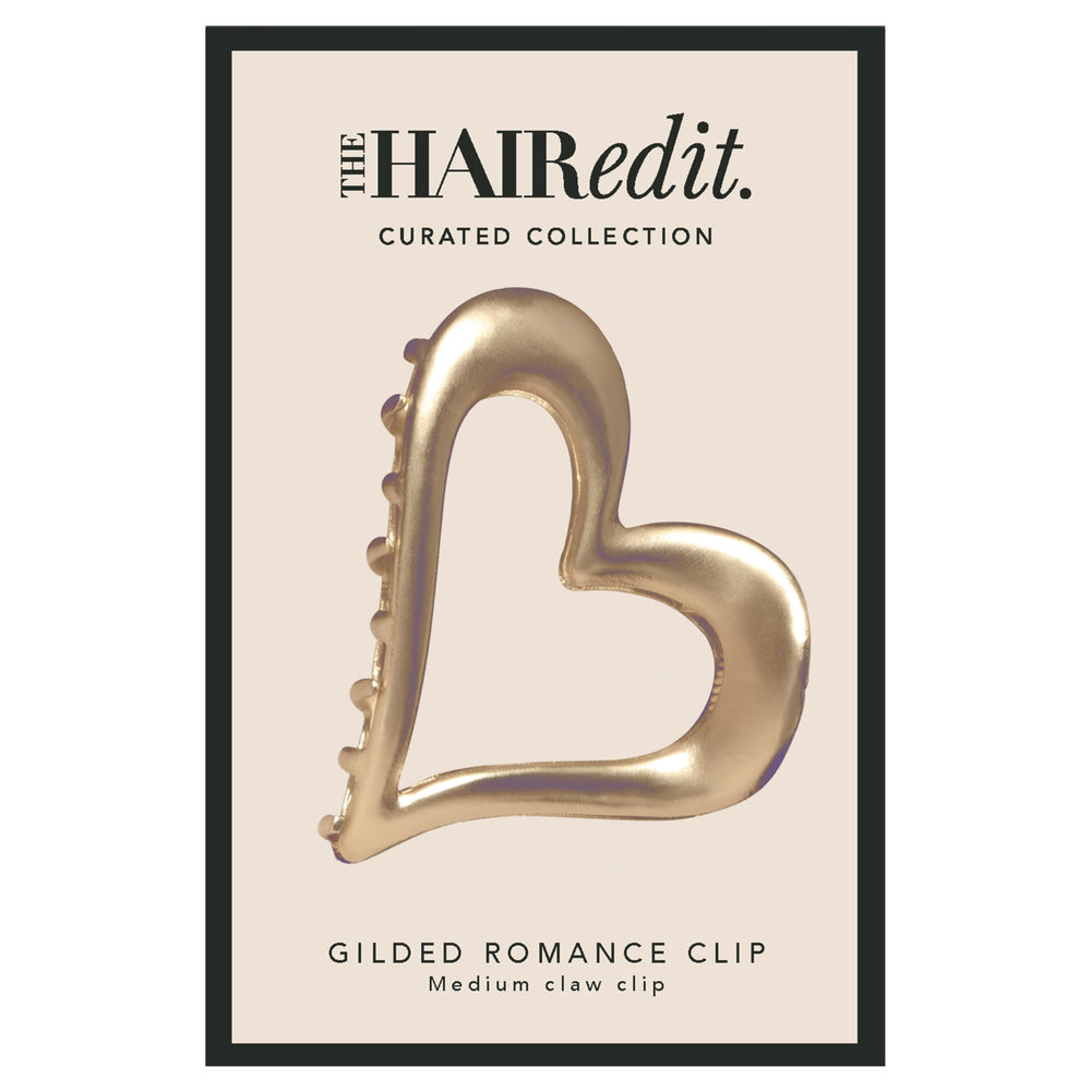 The Hair Edit heart clip packaging flatlay showing gift-ready presentation benefit: great present