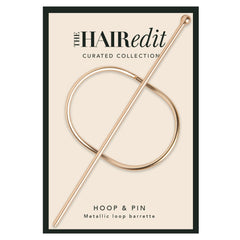 The Hair Edit hoop and pin front view showing sleek metallic finish and polished look