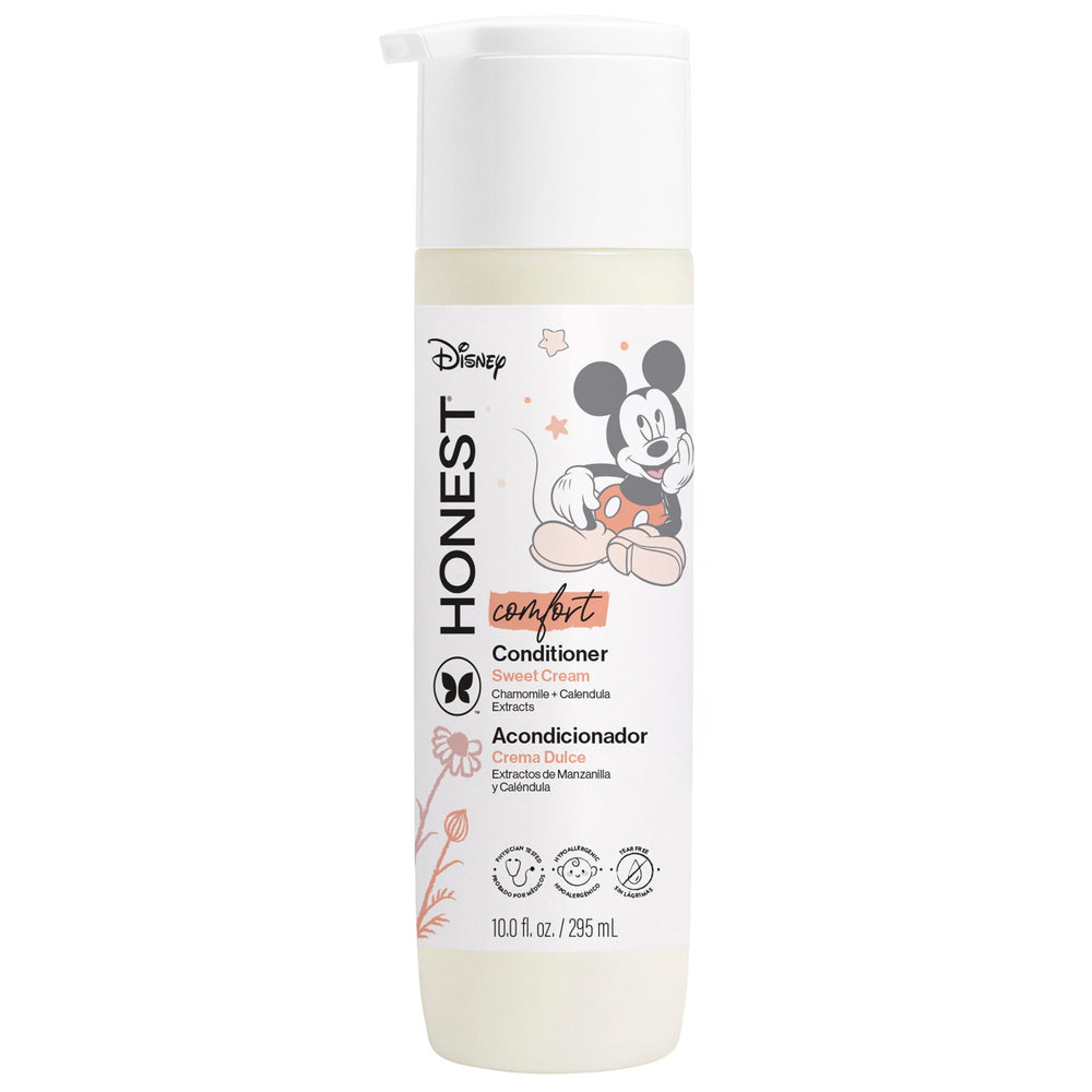The Honest Company front packaging showing Sweet Cream scent and benefit of gentle conditioning