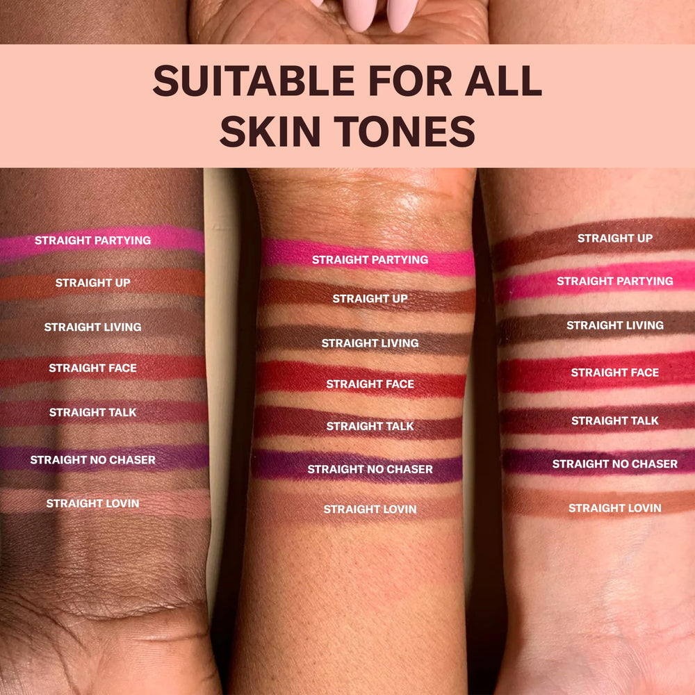 The Lip Bar straight shooter packaging label highlighting ingredients and vegan claim