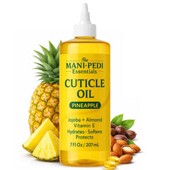 The Mani Pedi Essentials front bottle showing pineapple label and refill benefit