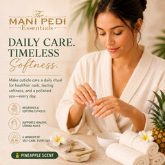 The Mani Pedi Essentials bottle on salon shelf conveying professional supply readiness