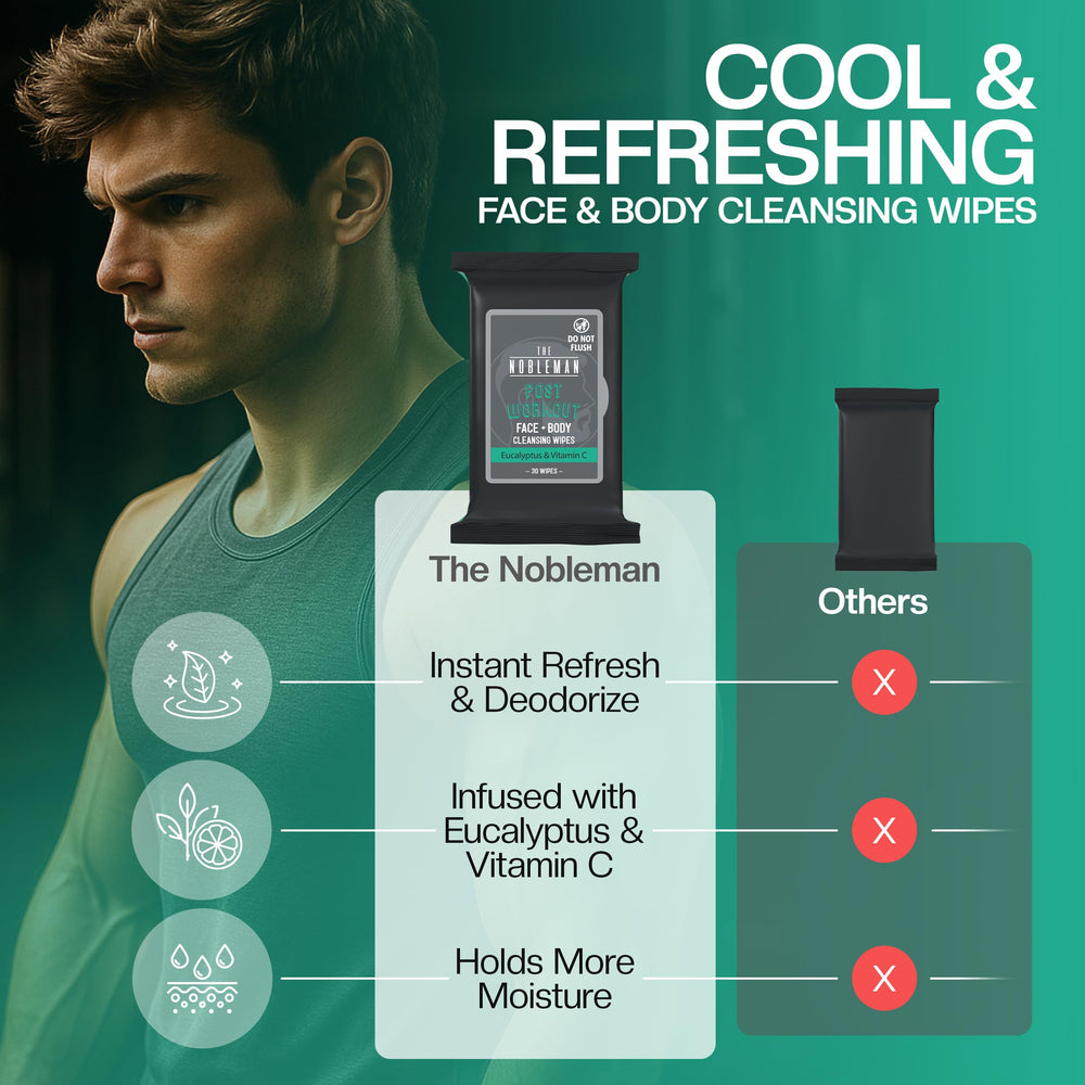 Person using Nobleman wipe outdoors after run demonstrating instant cooling effect