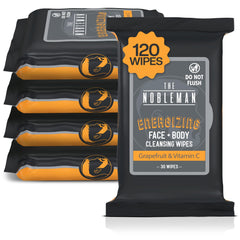 The Nobleman tub open with a wipe pulled out, convenient on-the-go cleansing