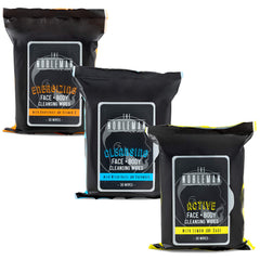 The Nobleman wipe in hand wiping forehead demonstrating quick on-the-go refresh