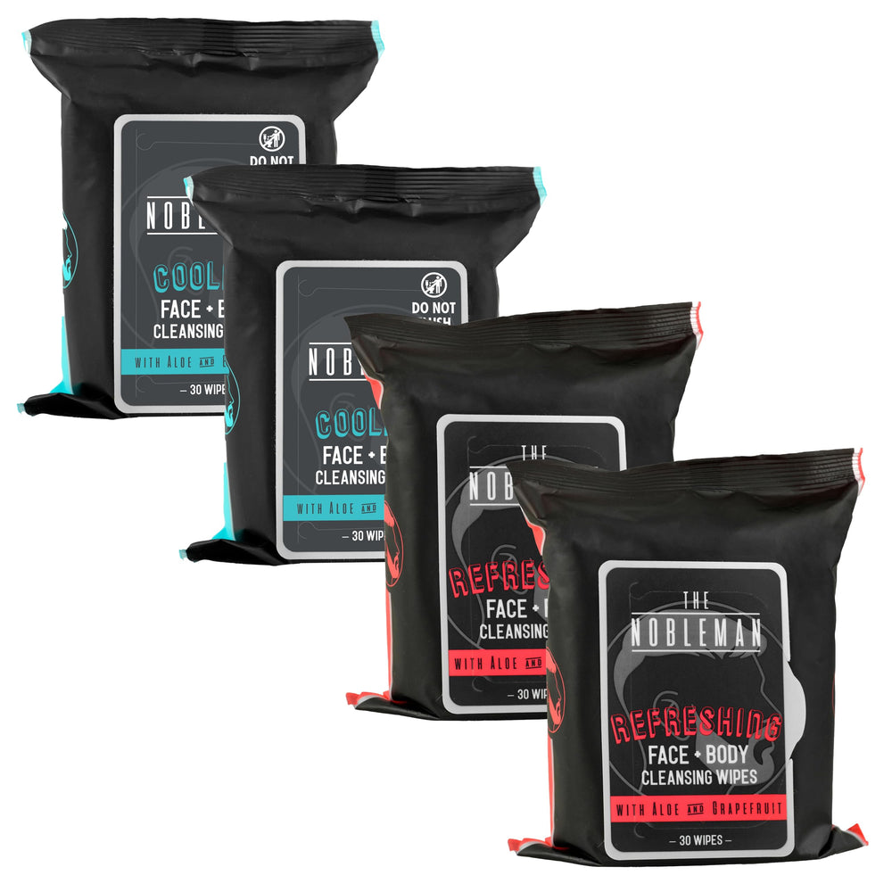 The Nobleman wipe in use on neck after workout providing instant cooling refreshment
