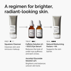 The Ordinary applied near eye in demo showing targeted use benefit: de-puffing effect