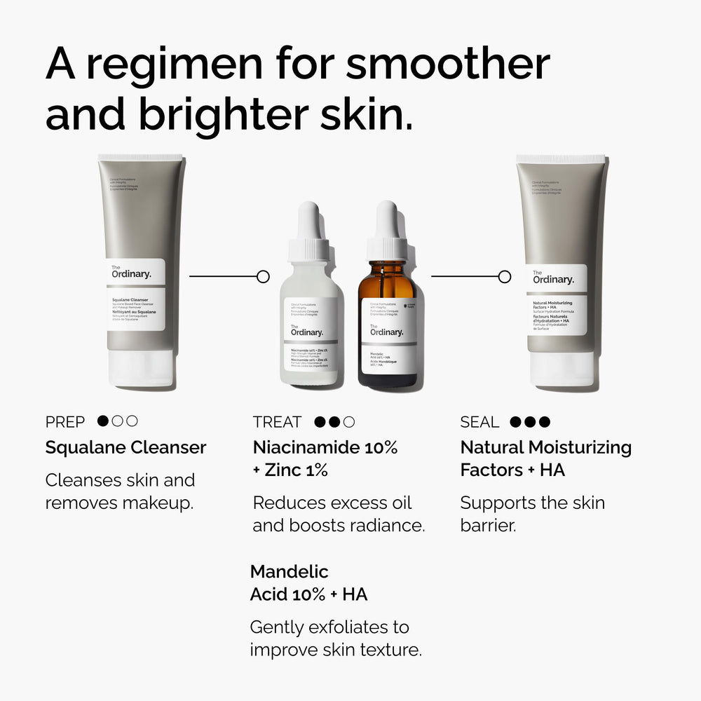 The Ordinary label ingredient panel detailing mandelic acid and hyaluronic acid