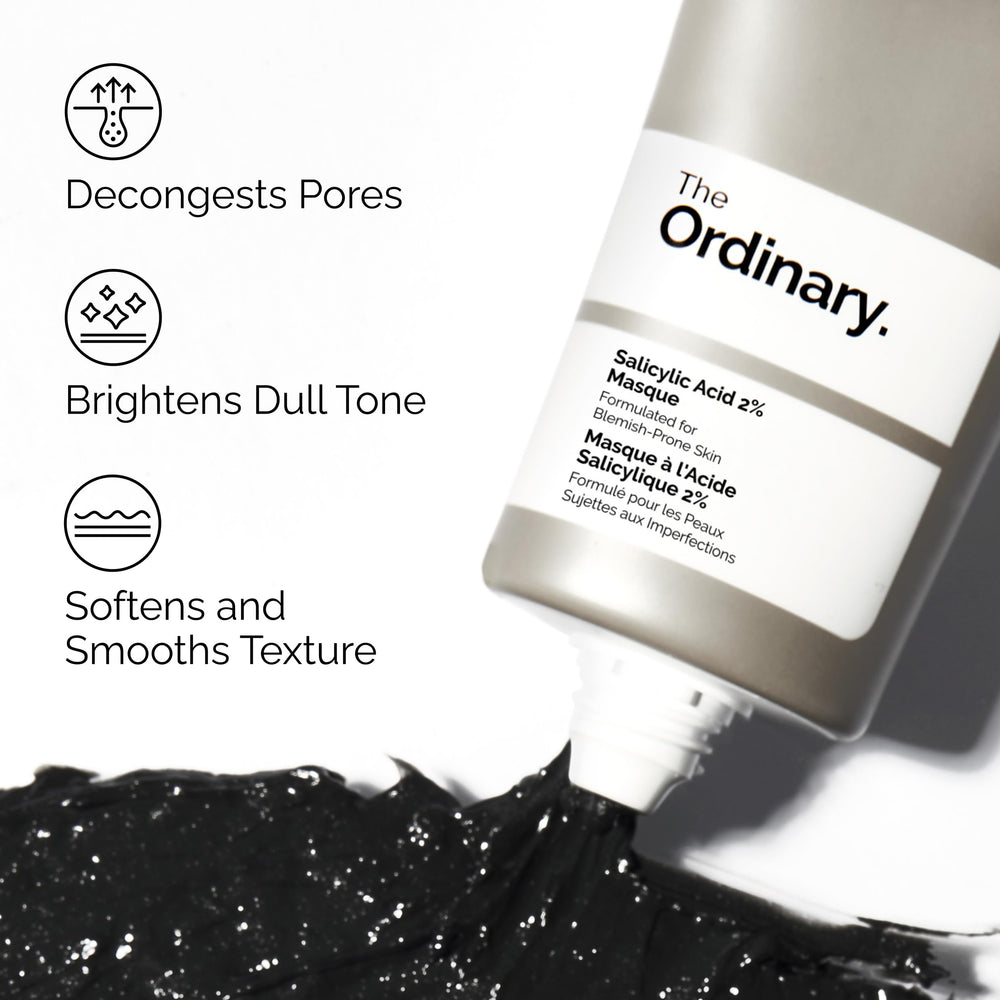 Model applying The Ordinary masque to cheek illustrating deep-cleaning routine benefit