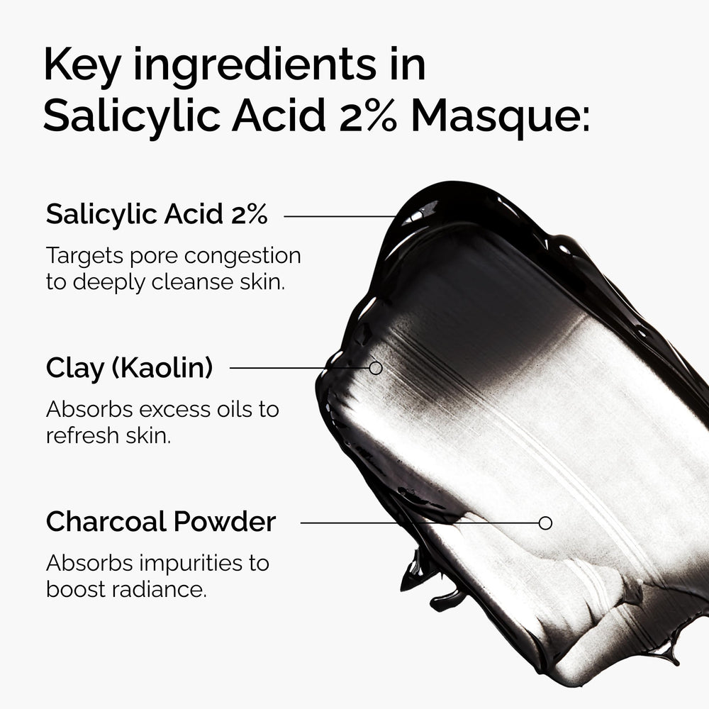 Close-up of the masque texture displaying charcoal-grey clay for visible clarifying action